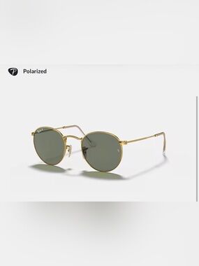 Ray-Ban round metal polish artists Gold Frame Sunglasses with Green pol.  Lenses